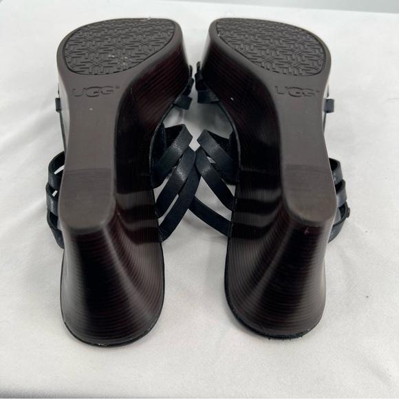 UGG Mattie Black Leather Platform Wedge Sandal Size 10 - Picture 12 of 14